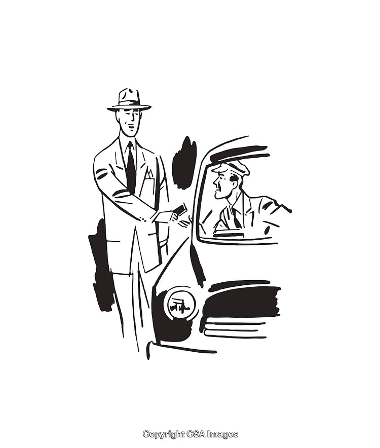 Black and White Line Art Illustration of a Business Interaction Scene