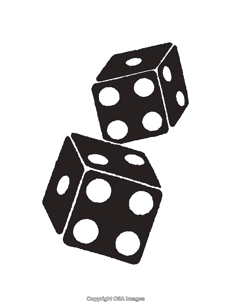 Black And White Illustration of Two Falling Dice in Simple Design