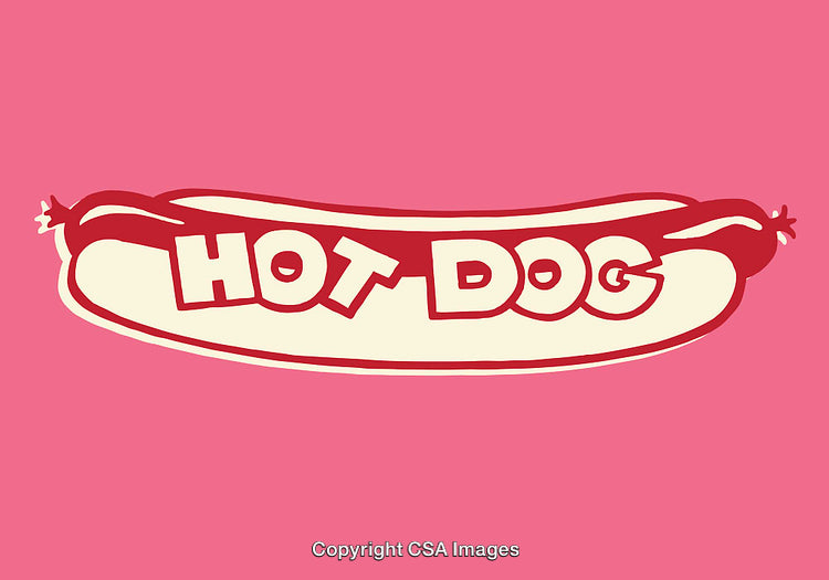 Colorful Line Art Hot Dog Illustration with Text on Pink Background