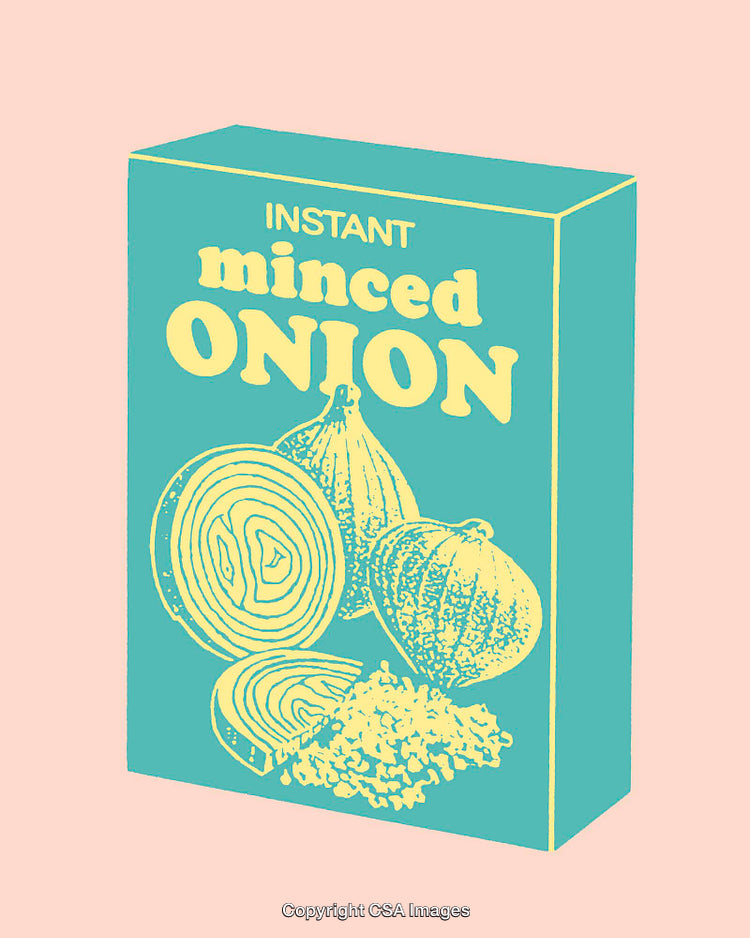 Retro-Style Instant Minced Onion Packaging Illustration in Pastel Colors
