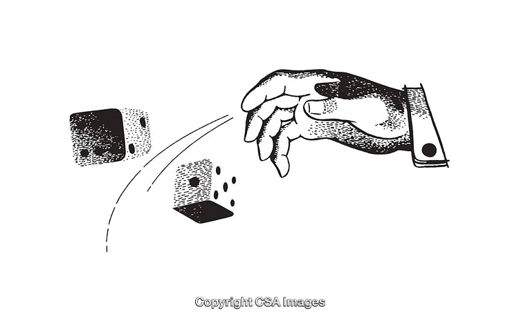 Hand Rolling Dice in Action Black and White Illustration