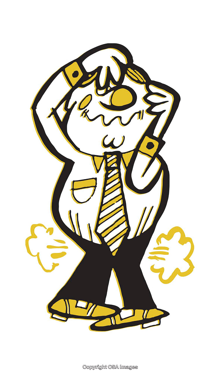 Cartoon Illustration of Stressed Businessman with Exaggerated Expressions