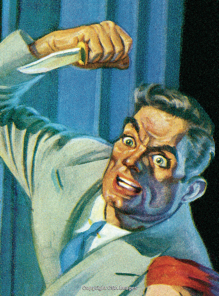 Vintage Comic Illustration of a Drama Scene Depicting Intense Suspense and Expression