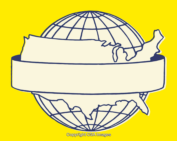 Illustrative Earth Globe Featuring USA Map and Blank Ribbon Design