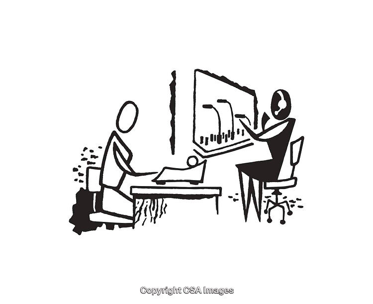 Black and White Illustration of a Business Meeting Scene