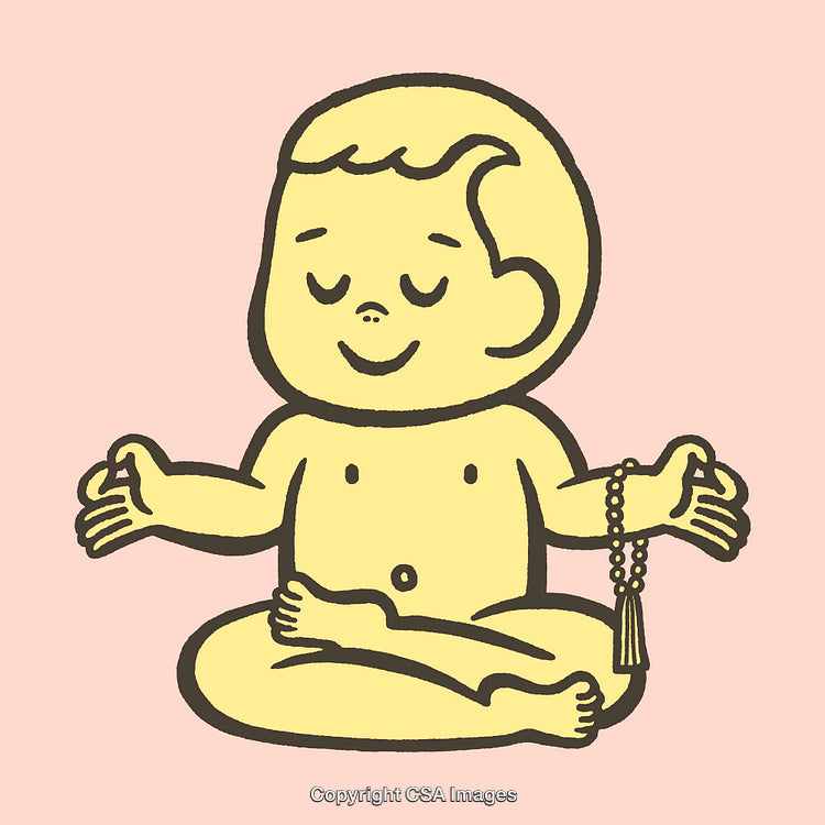 Adorable Child Sitting in Meditation Pose Holding Prayer Beads