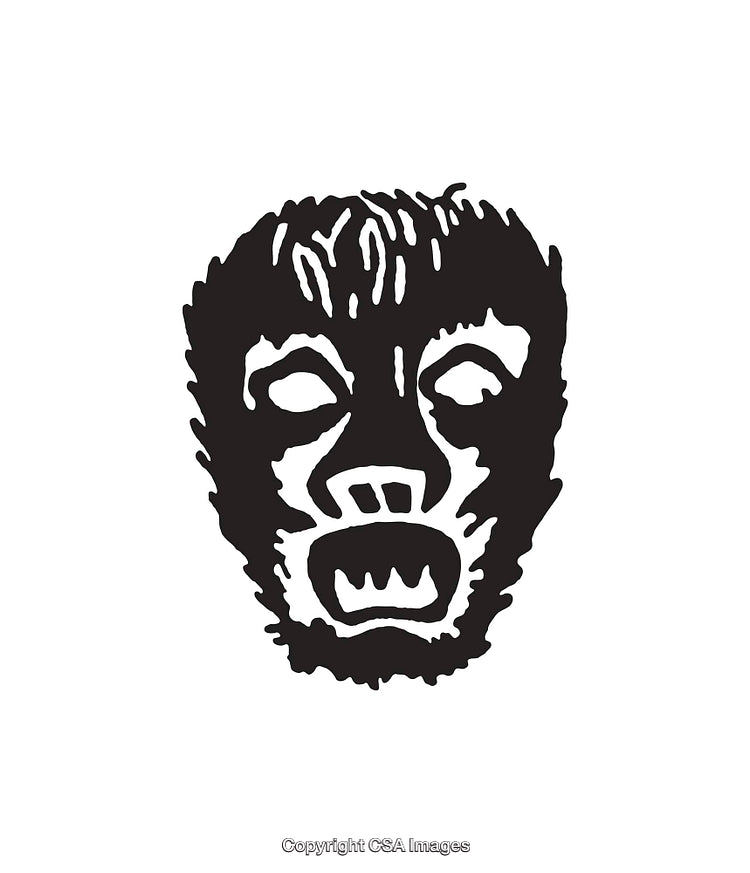Black and White Line Art Illustration of a Mask Design