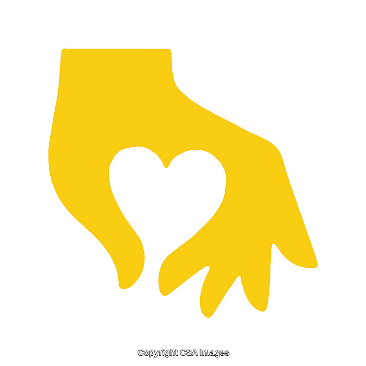 Yellow Icon of a Hand Forming a Heart Shape Inside