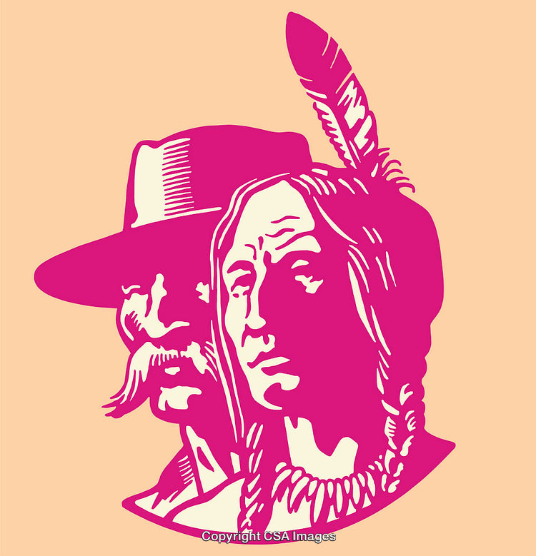 Line Art Illustration of Historical Figures Styled With Bold Colors