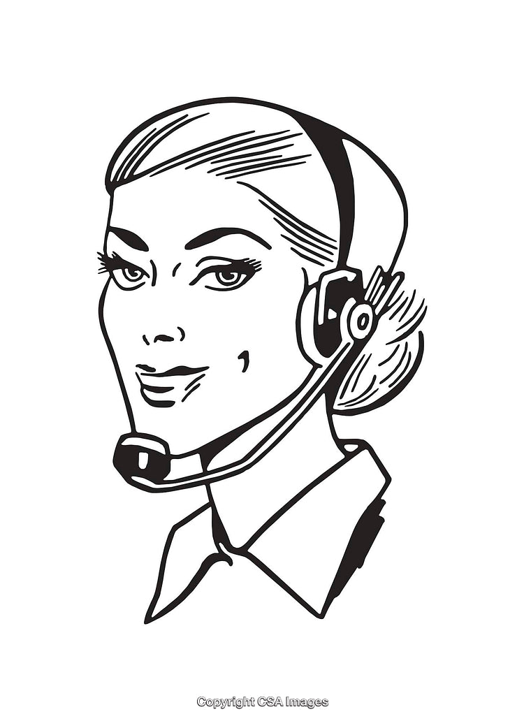 Vintage Line Art of a Customer Service Representative with Headset