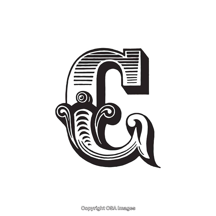 Ornate Decorative Letter C in Black and White Design