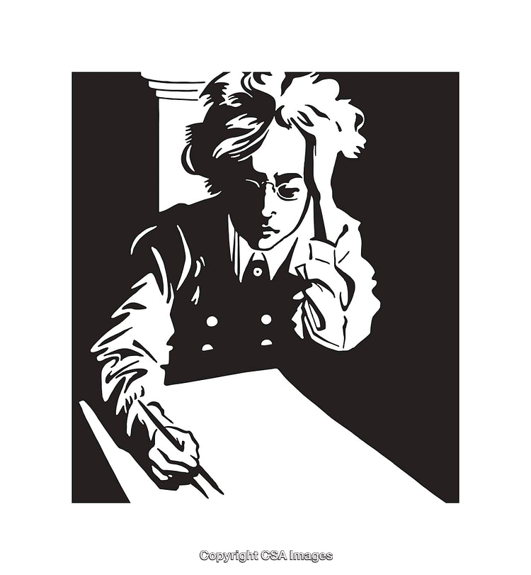 Artistic Black and White Line Illustration of a Person in Thought