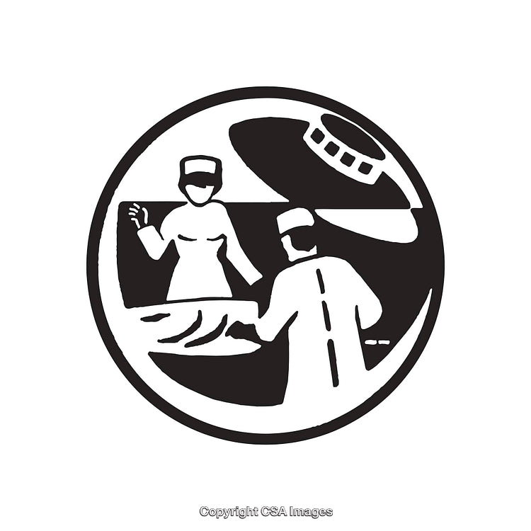 Black and White Icon Depicting Medical Professionals in an Operating Room