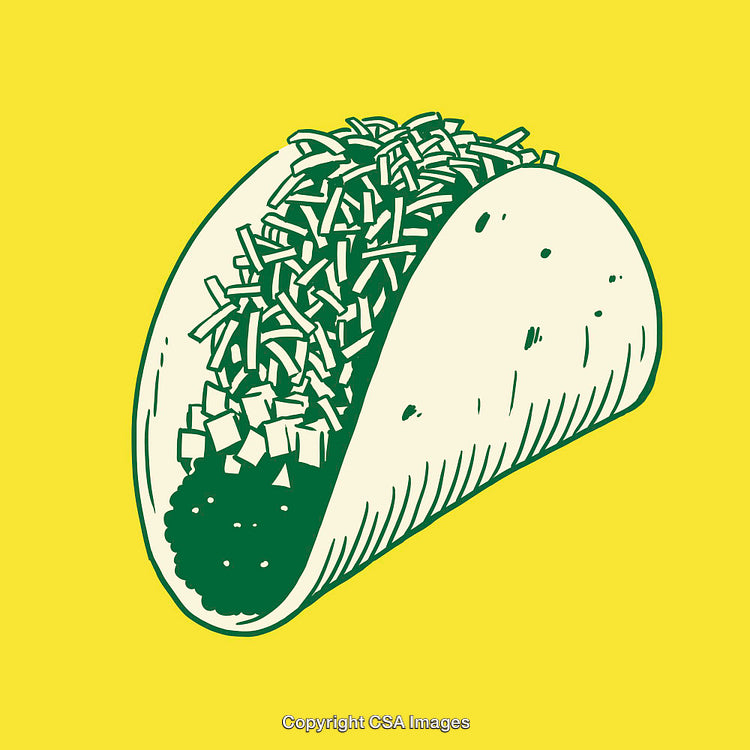 Color Line Art Illustration of a Delicious Taco on Yellow Background