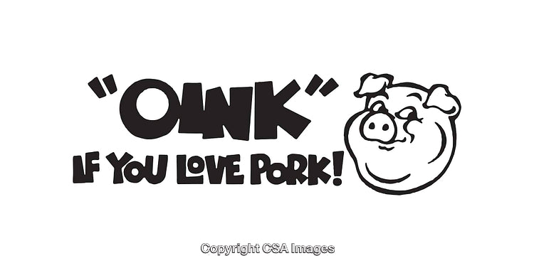 Black and White Illustration of a Pig with Witty Text