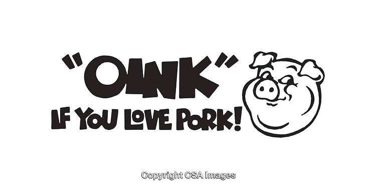 Black and White Illustration of a Pig with Witty Text