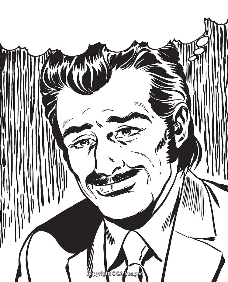 Vintage Black and White Illustration of a Thoughtful Man in Business Attire