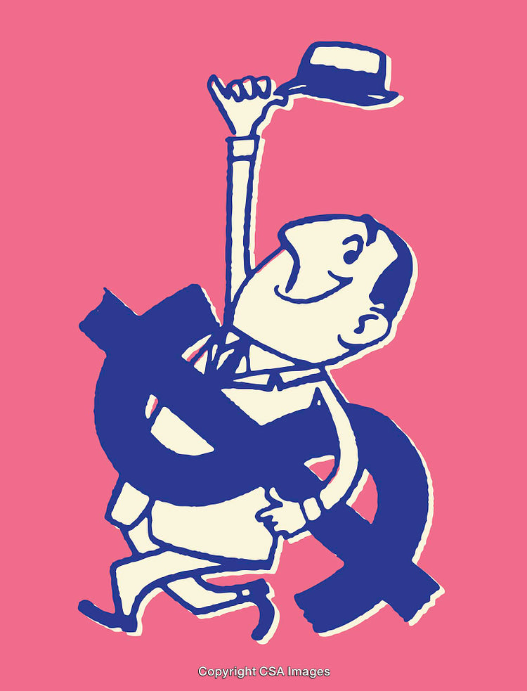 Retro Illustration of Man with Dollar Symbol on Pink Background