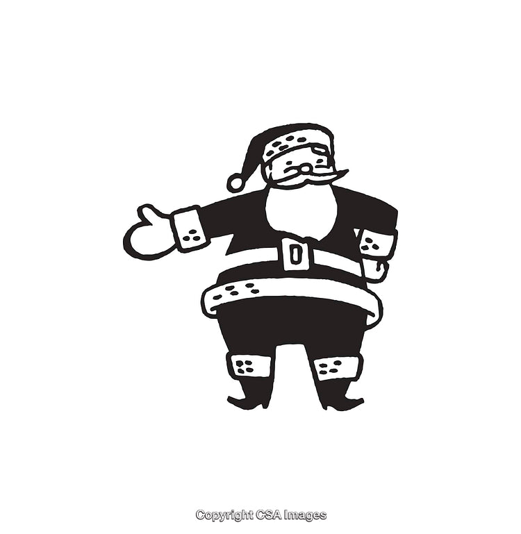 Black and White Line Art of Santa Claus in a Jolly Pose