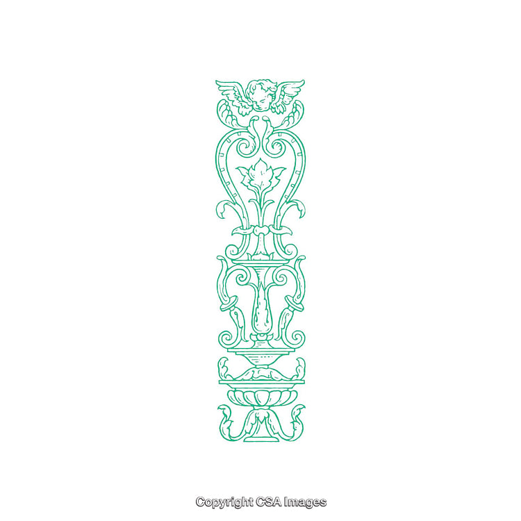 Artistic Green Decorative Ornamentation with Angel Motif in Ornate Baroque Style