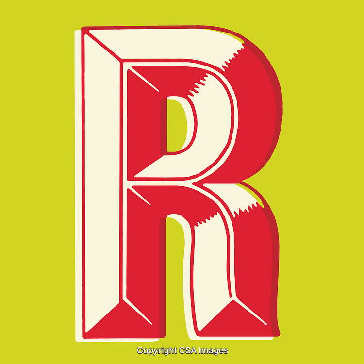 Stylized Red Letter R on Bright Green Background