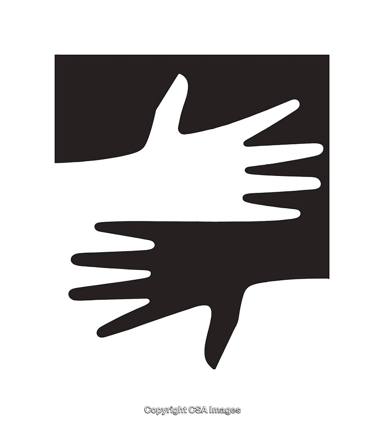 Abstract Black and White Hands Silhouette in Rectangular Composition