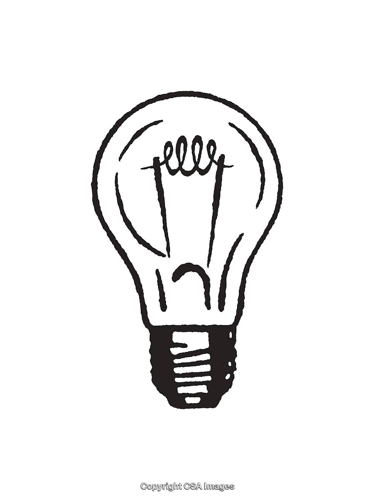 Black and White Line Art Illustration of a Lightbulb Icon
