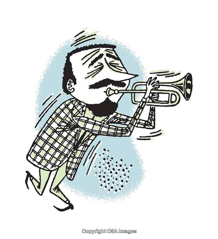 Illustration of a Jazz Musician Playing a Trumpet in Dynamic Motion