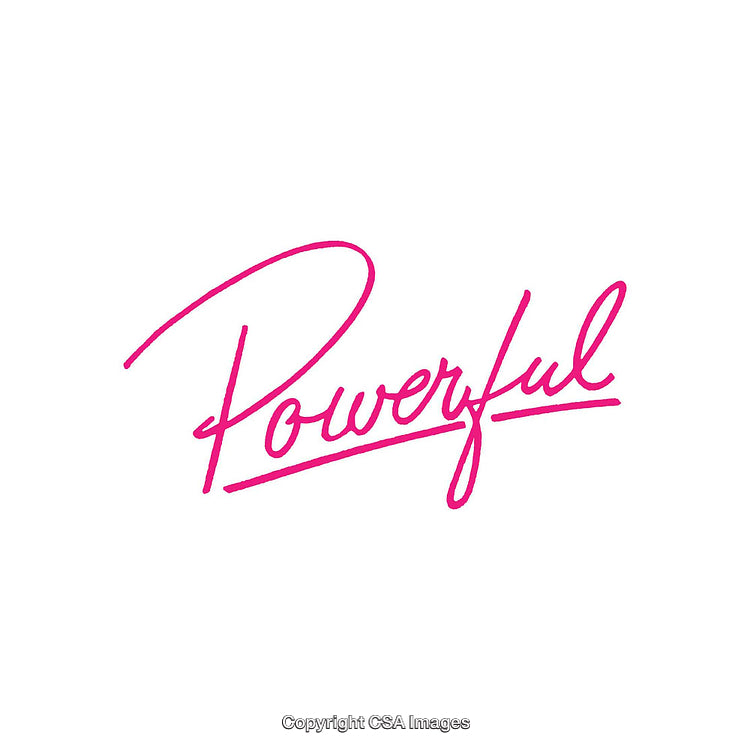 Handwritten Pink Text 'Powerful' on a White Background