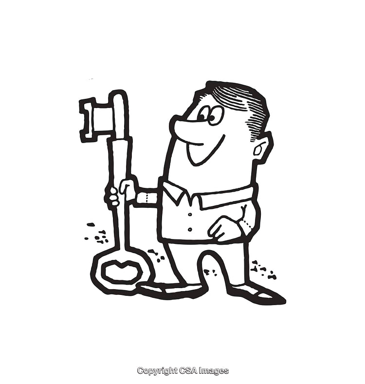 Cartoon Illustration of a Person Holding a Large Key Symbol