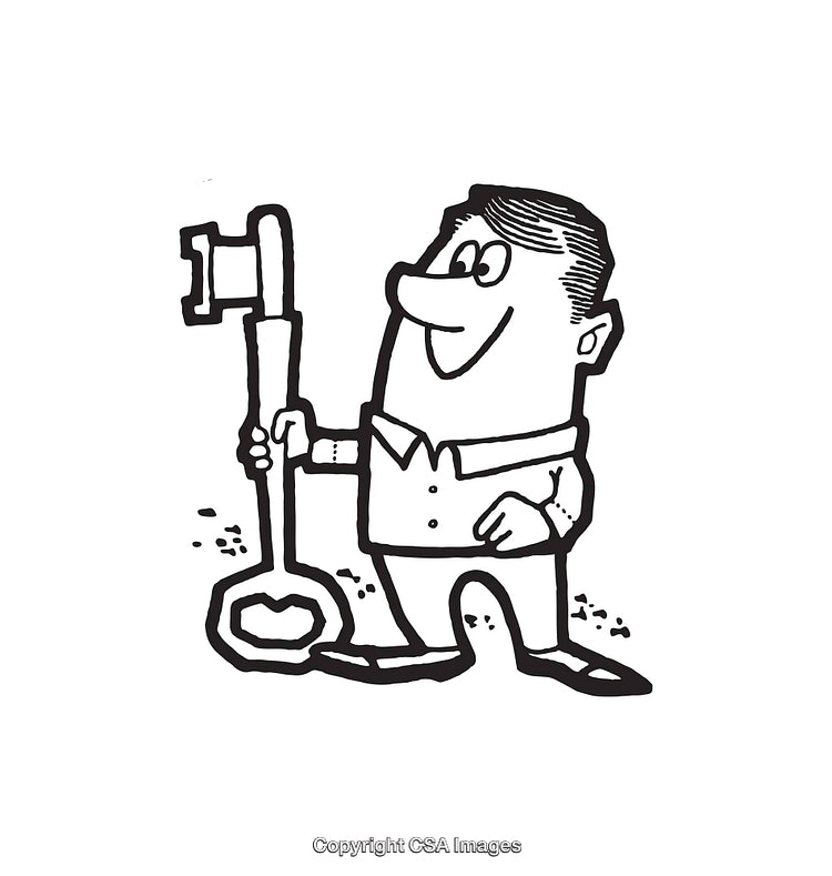 Cartoon Illustration of a Person Holding a Large Key Symbol