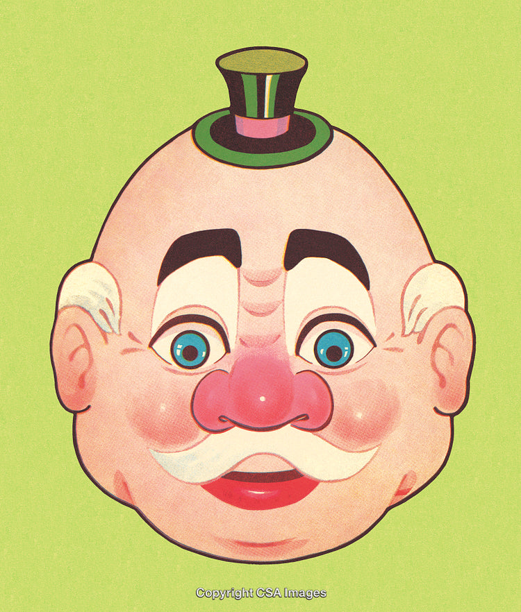 Retro Cartoon Style Mask Illustration of a Cheerful Character with Top Hat