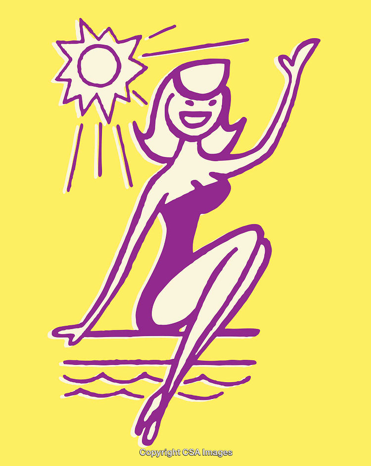 Retro Style Illustration of a Woman Enjoying the Sun at the Beach