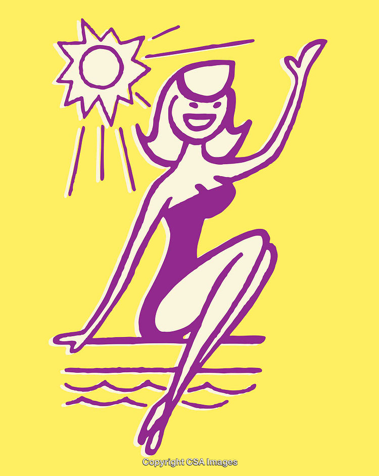 Retro Style Illustration of a Woman Enjoying the Sun at the Beach