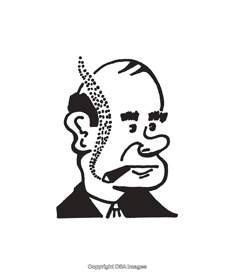 Black and White Cartoon Illustration of a Man Smoking a Cigar