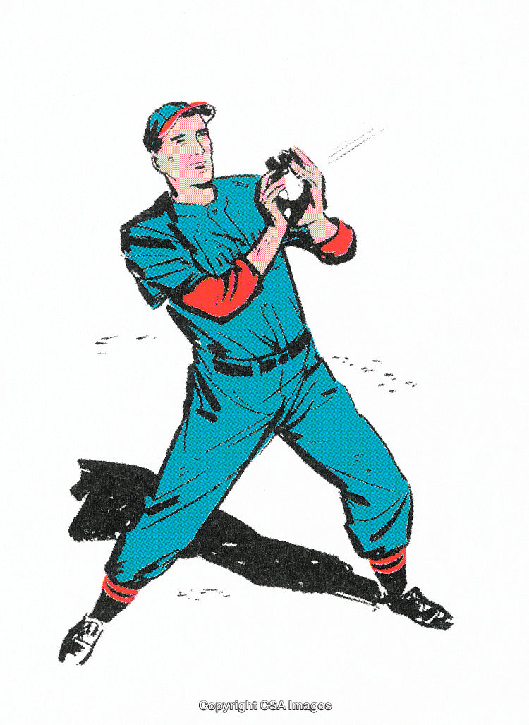 Vintage Illustration of a Baseball Player Catching a Ball