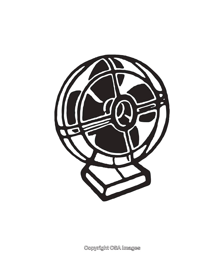 Black And White Line Art Illustration of a Vintage Electric Fan