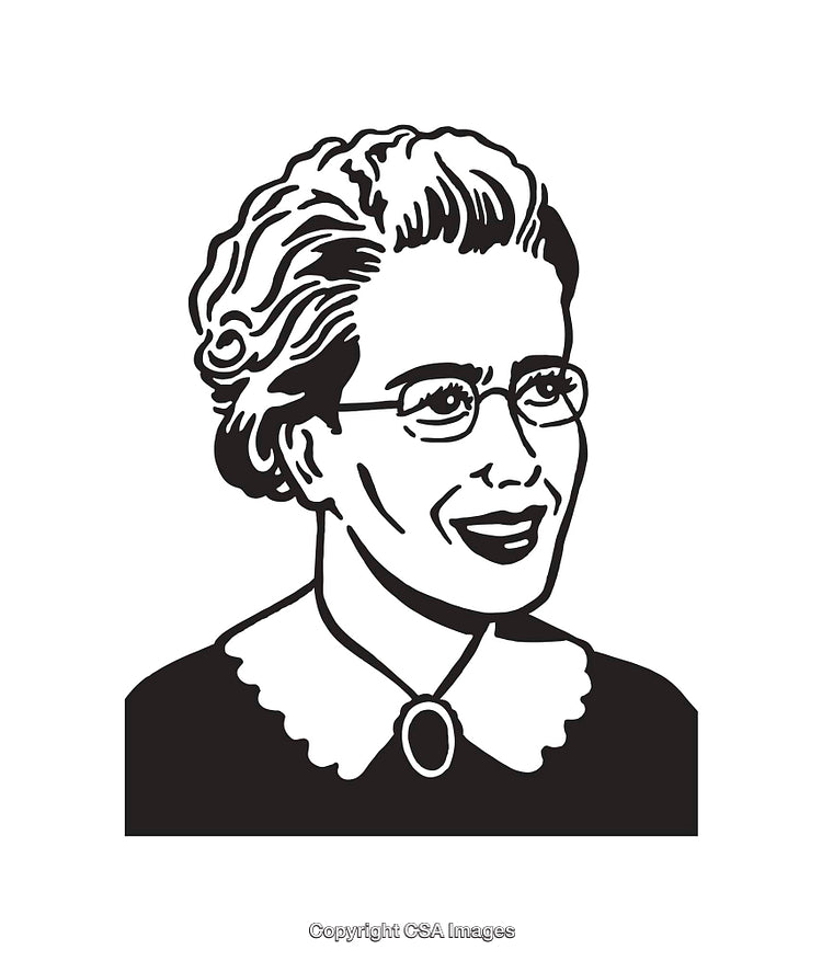 Hand-Drawn Retro Style Illustration of Smiling Woman with Glasses