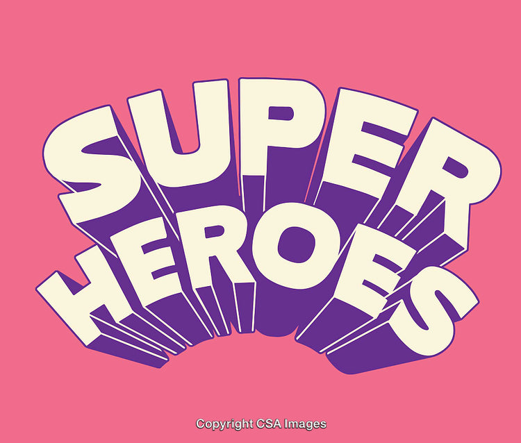Bold Superheroes Text in Purple and Pink Comic Art Style Design