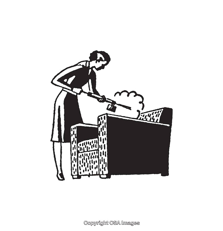 Retro-Style Illustration of a Woman Cleaning Upholstered Furniture