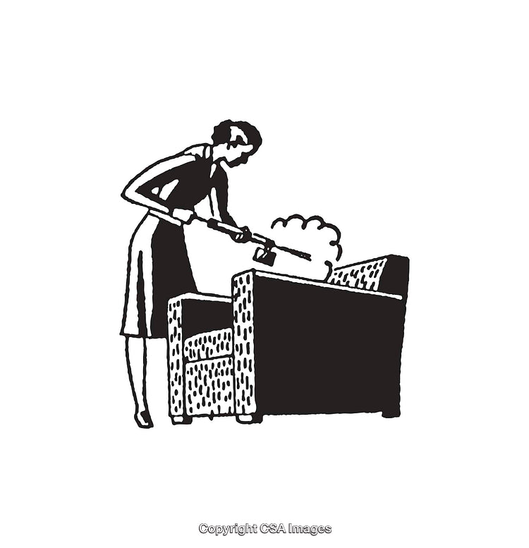 Retro-Style Illustration of a Woman Cleaning Upholstered Furniture