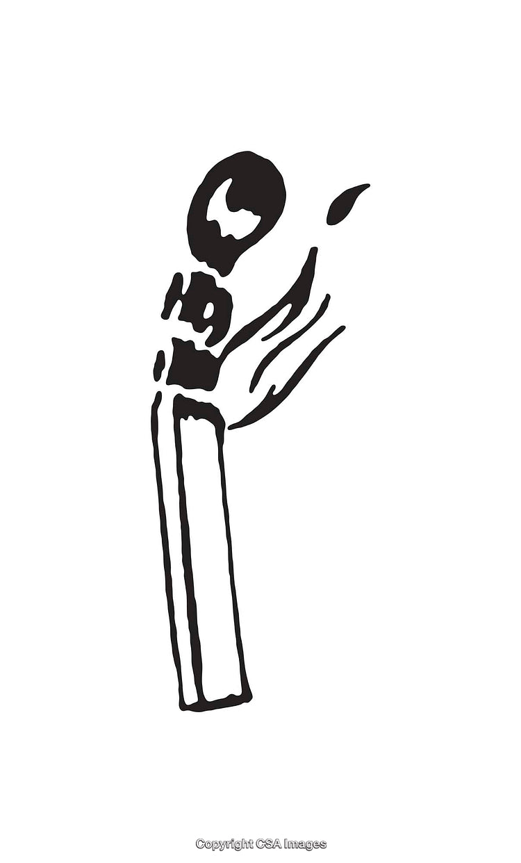 Abstract Black and White Line Art of a Striking Matchstick