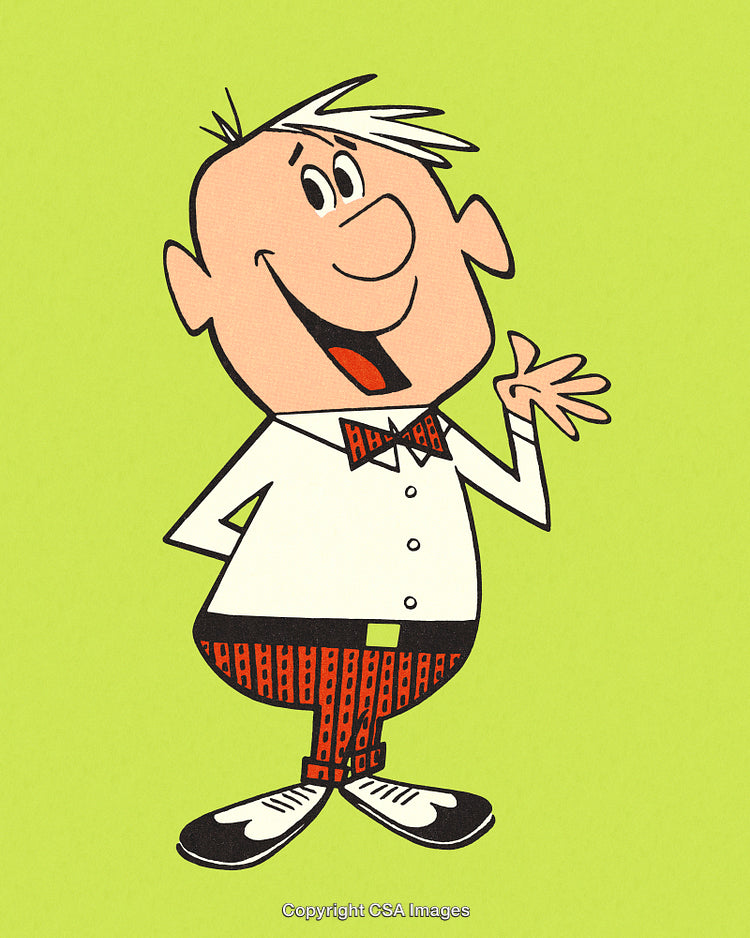 Cheerful Cartoon Character with Bow Tie on Bright Green Background
