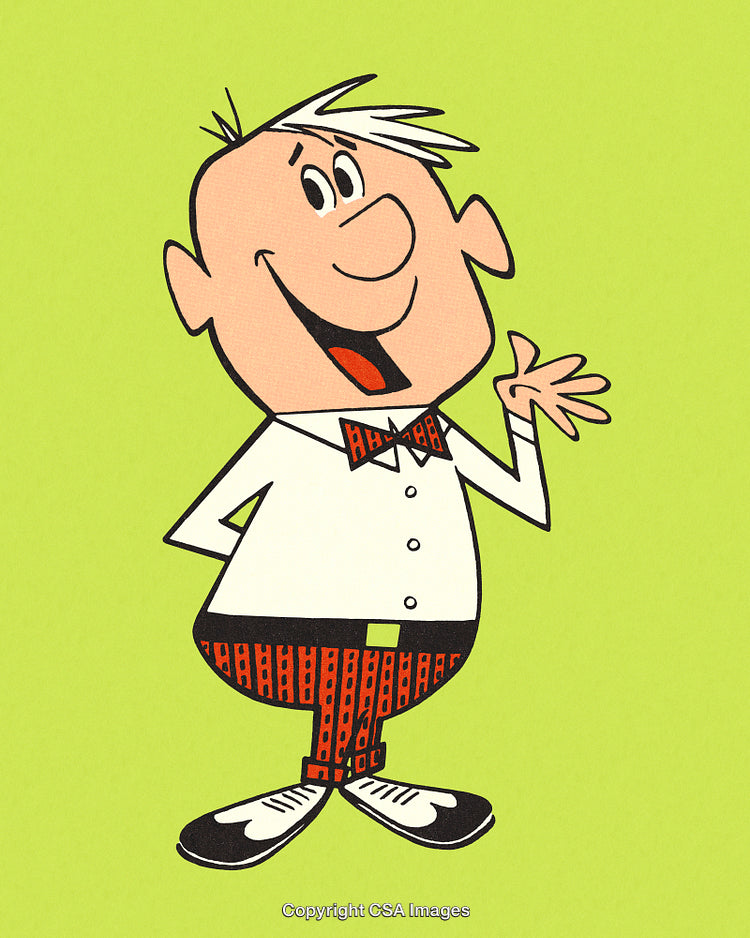 Cheerful Cartoon Character with Bow Tie on Bright Green Background