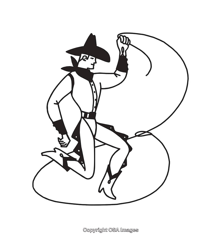 Cowboy Line Art Illustration With Lasso Capturing Western Spirit