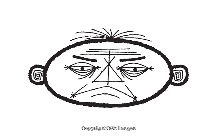 Expressive Black and White Line Art Illustration of a Human Face