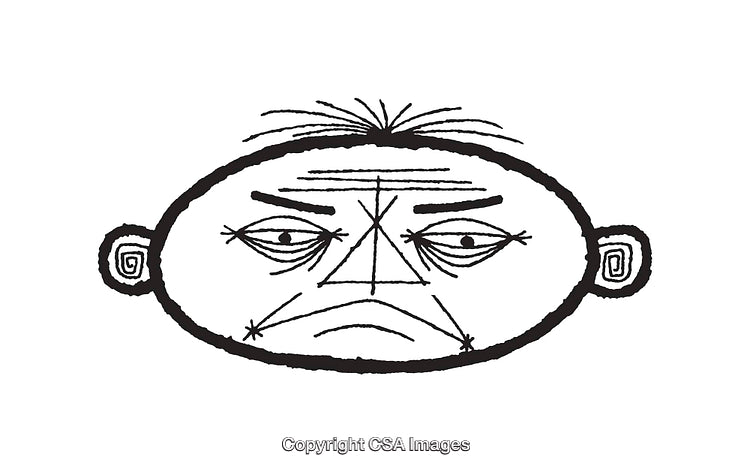 Expressive Black and White Line Art Illustration of a Human Face