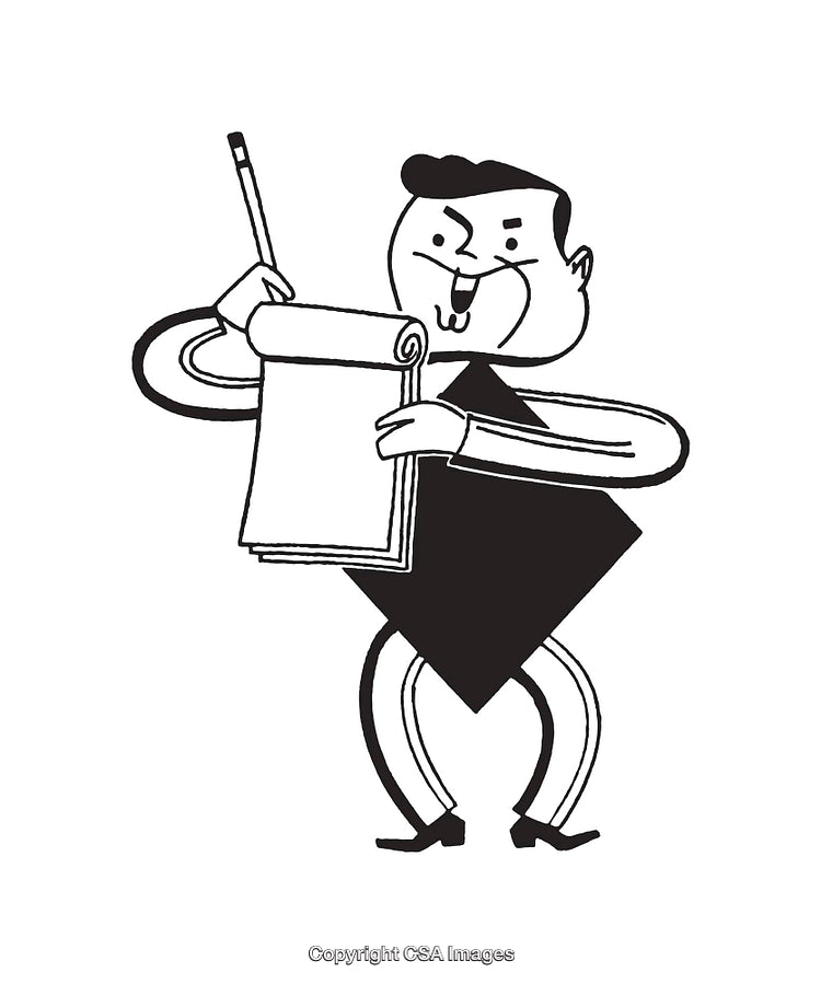 Playful Black and White Cartoon Illustration of a Sketching Character