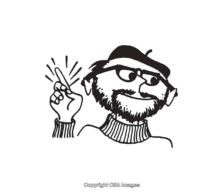 Black and White Line Art Illustration of a Bearded Character with Glasses
