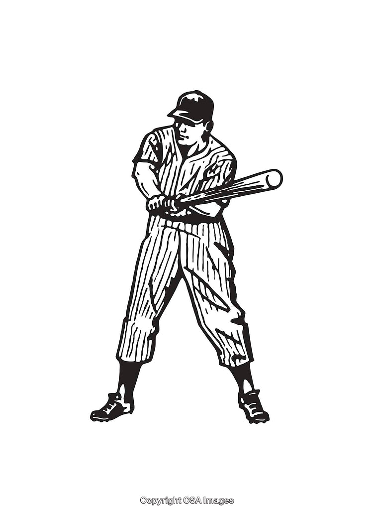 Black and White Illustration of a Baseball Batter Preparing to Swing